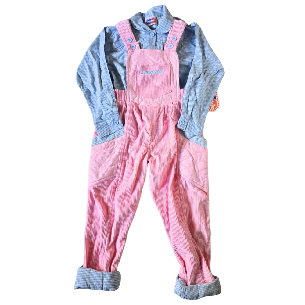 Vintage Popsicle Pink Corduroy Overall Shirt Outfit Set Old Stock 3T Toddler 90s